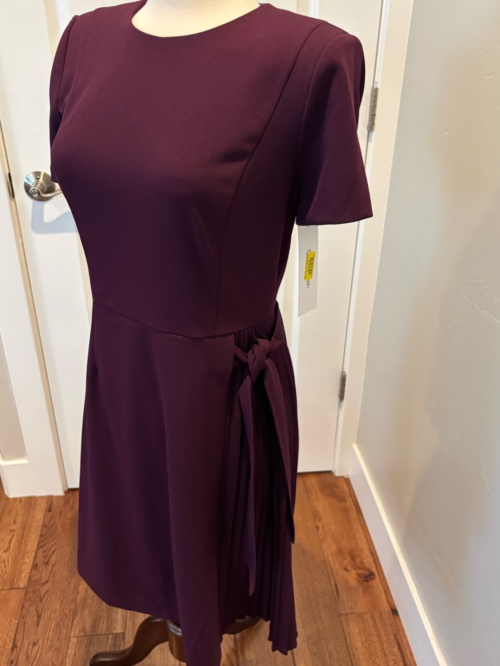 Calvin Klein Women's Short Sleeve Wrap-Accent Dress in Deep Plum Size 6 NWT